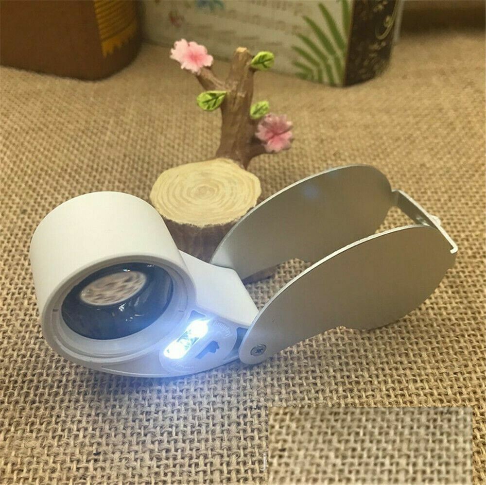 40X Magnifying Loupe Jewelry Eye Glass Magnifier LED Light Jewelers Loop Pocket