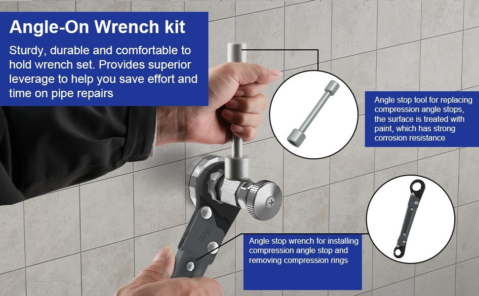 Plumbing Tools Angle Stop Removal Wrench Kit Removing Compression Ring Angle-On