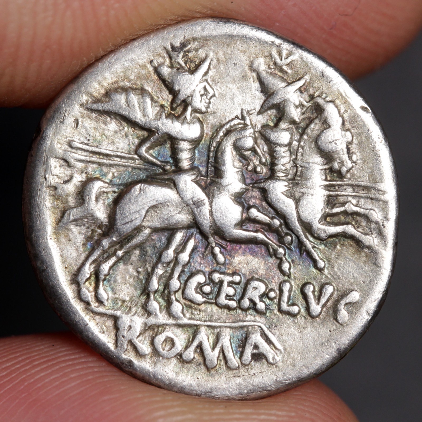 Roma Head Denarius 147BC Ancient Roman Republic Silver Coin Lucanus Dioscuri