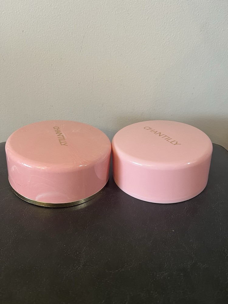 Vintage CHANTILLY Pink Marbled & Solid Dusting Powder EMPTY Containers W Lids