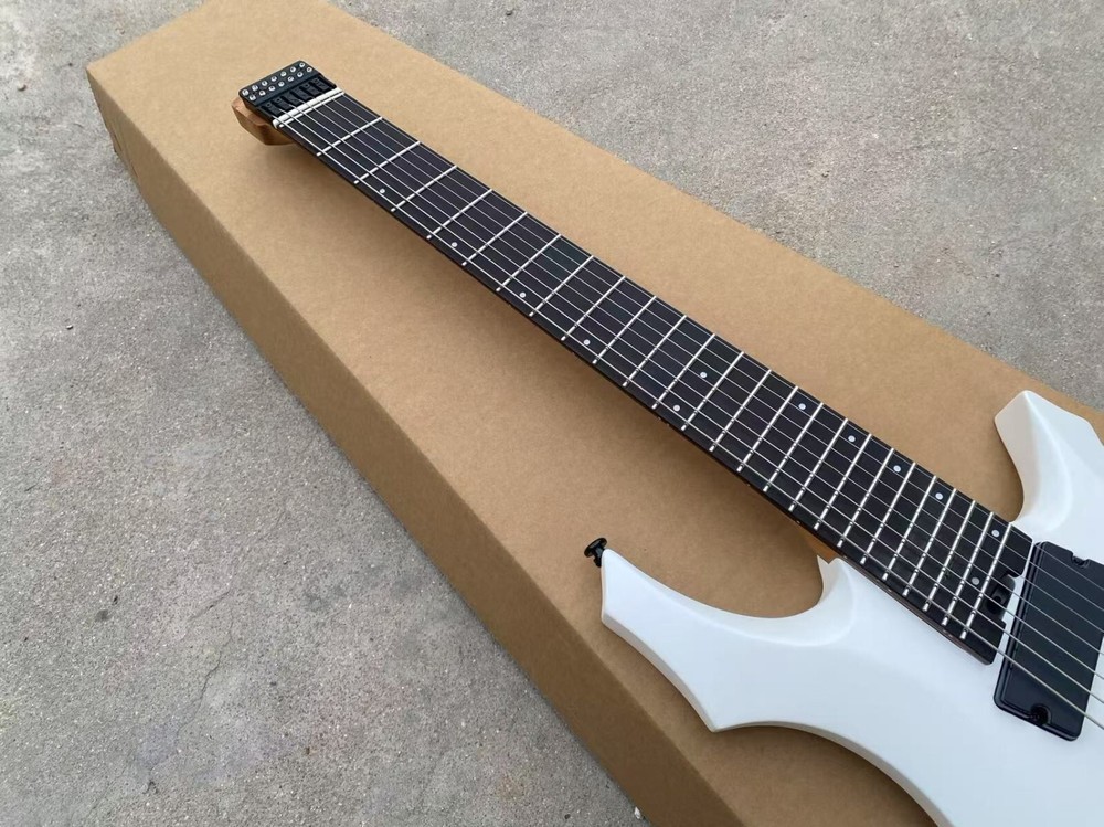 Satin White 7 String Headless Electric Guitar Red Killswitch Active Pickups