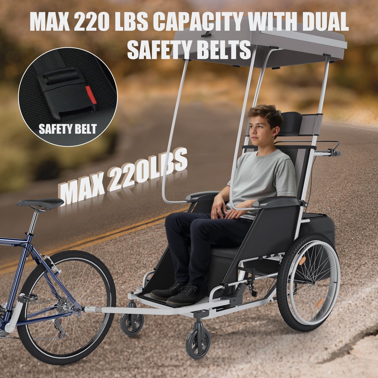 Adult Bicycle Trailer, 165-220 lbs Capacity with Weatherproof Cover