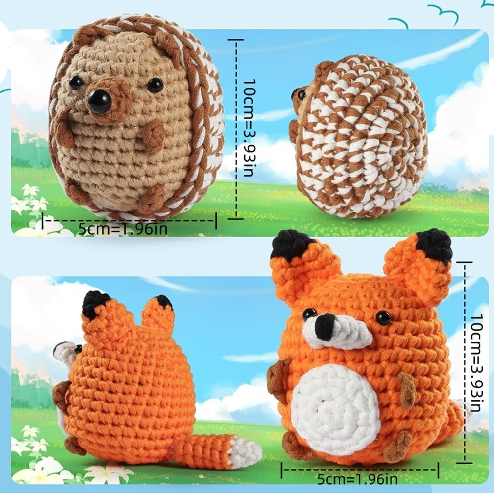 Beginner Crochet Kit 4-Pack DIY Animal Set w/ Yarn Hook & Video Tutorials Gift