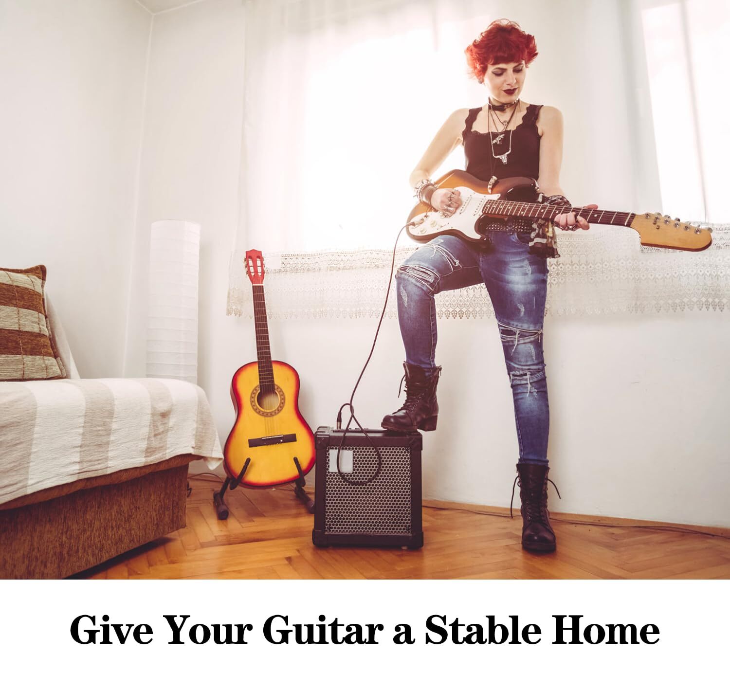Guitar Stand A-Frame Folding Guitar Stand w/ Non-Slip Rubber and Foam Arms
