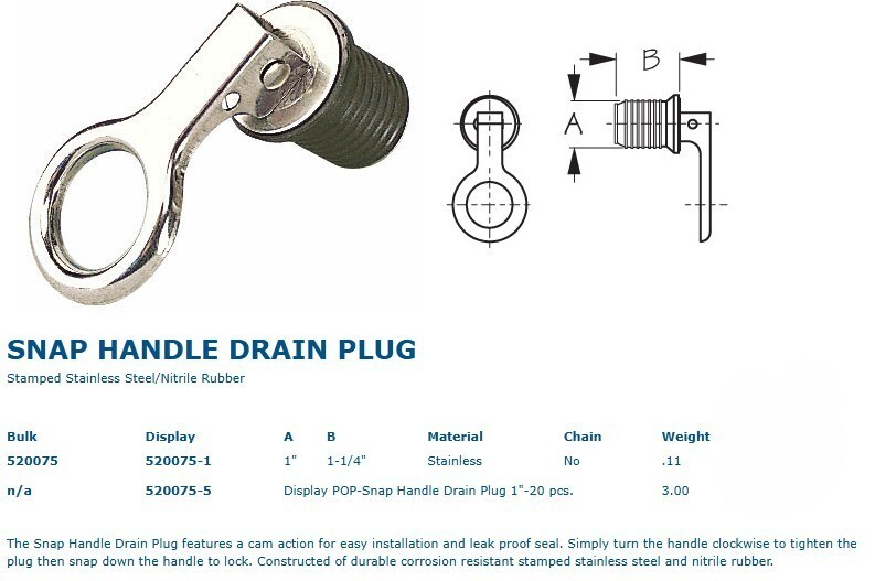 Sea-Dog Snap Handle Drain Plug, 1", 520075-1