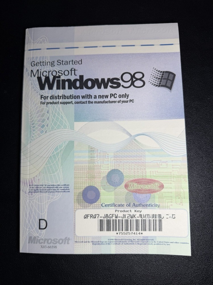 Getting Started Microsoft Windows 98 Manual & Product Key