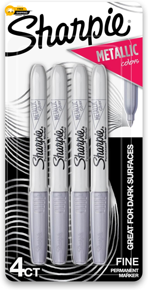 Sharpie 39109PP Metallic Permanent Markers, Fine Point, Silver, 4 Count
