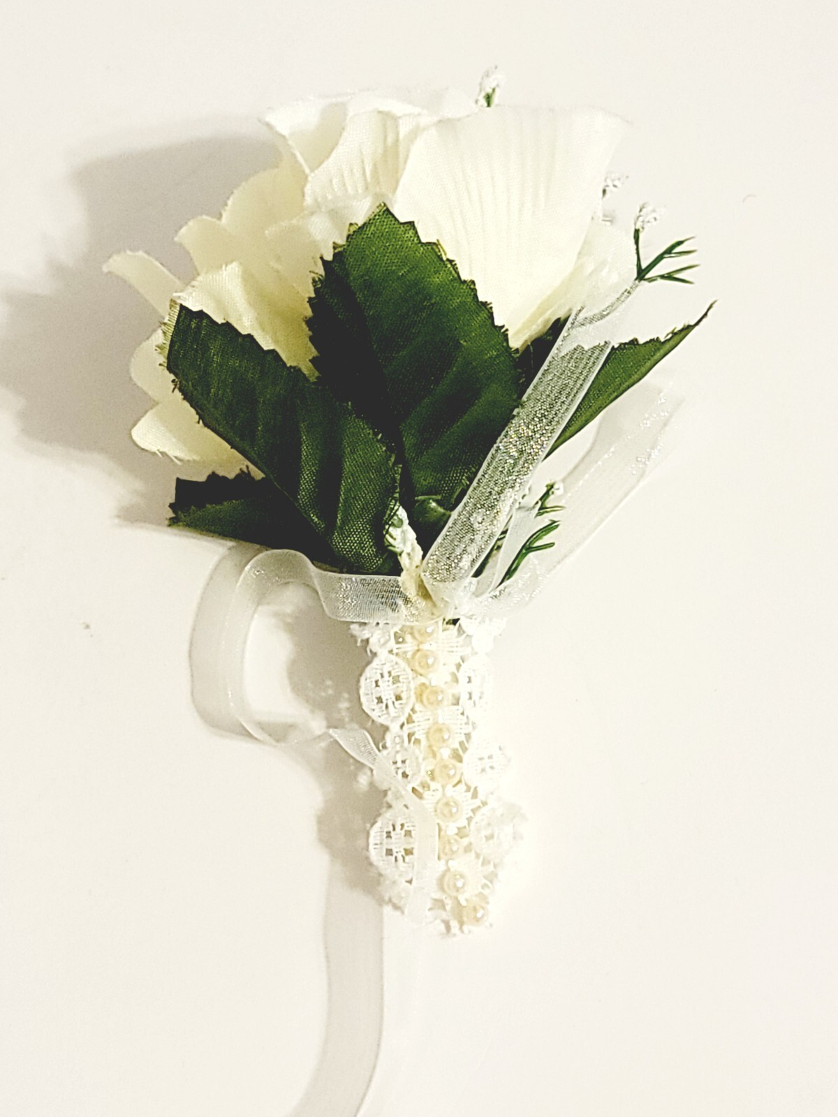 Set of 3 White or Gold Boutonniere For Wedding Prom, Artificial Flowers