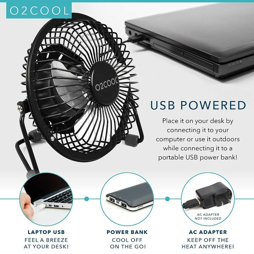 O2COOL 4" USB Personal Desk Fan – Portable Mini Table Cooling Fan - Black