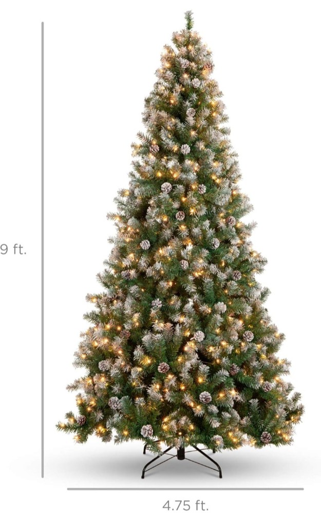 9ft Pre-lit Pre-Decorated Flocked Tips 108 Pinecones Artificial Christmas Tree
