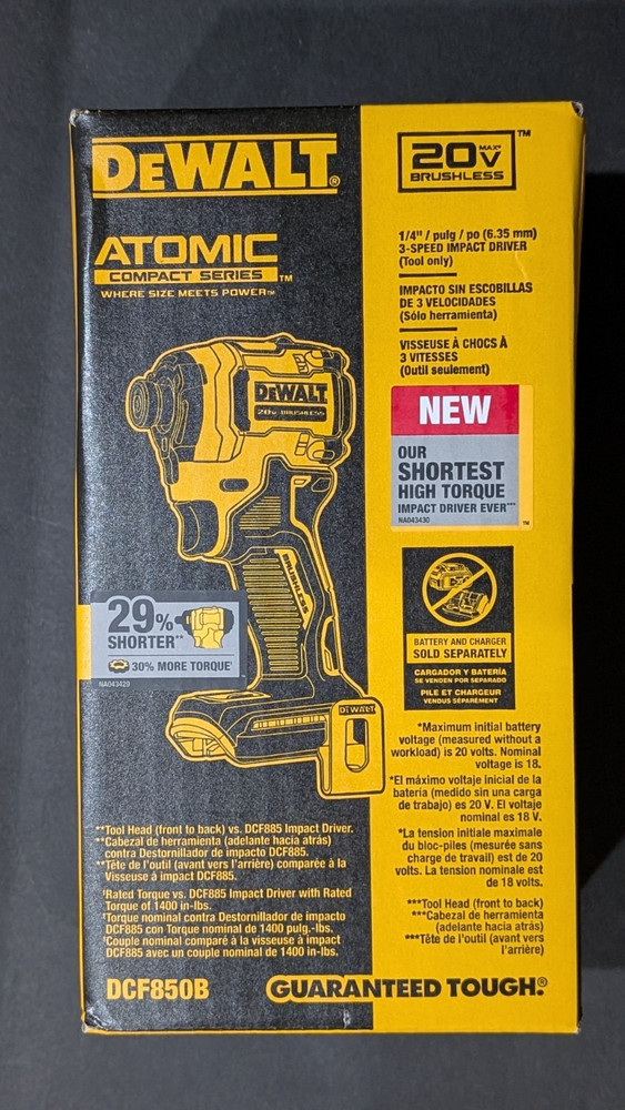 DEWALT 20V DCF850 Impact Driver + 2 Ah Powerstack Battery DCBP034C Starter Kit