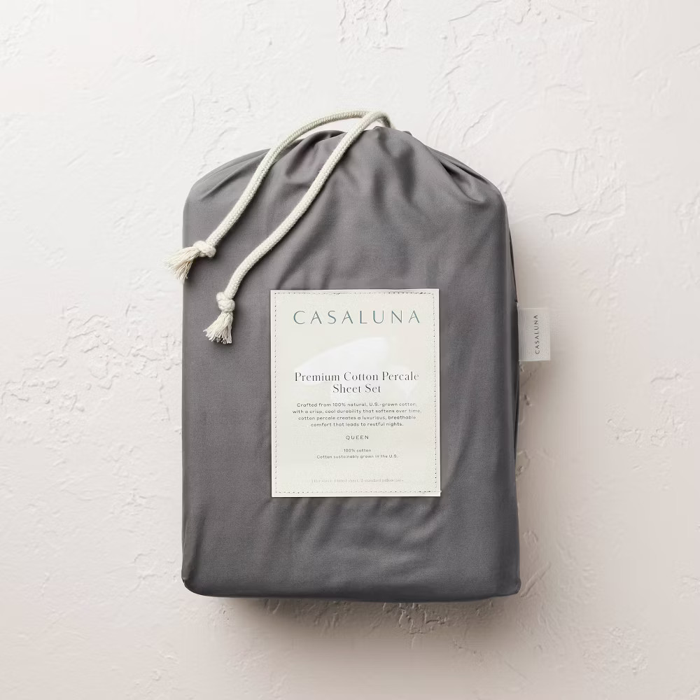 Queen 400 Thread Count Percale Sheet Set Dark Gray - Casaluna