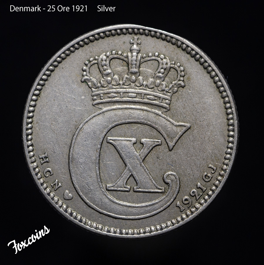 Denmark - 25 Ore 1921     Silver