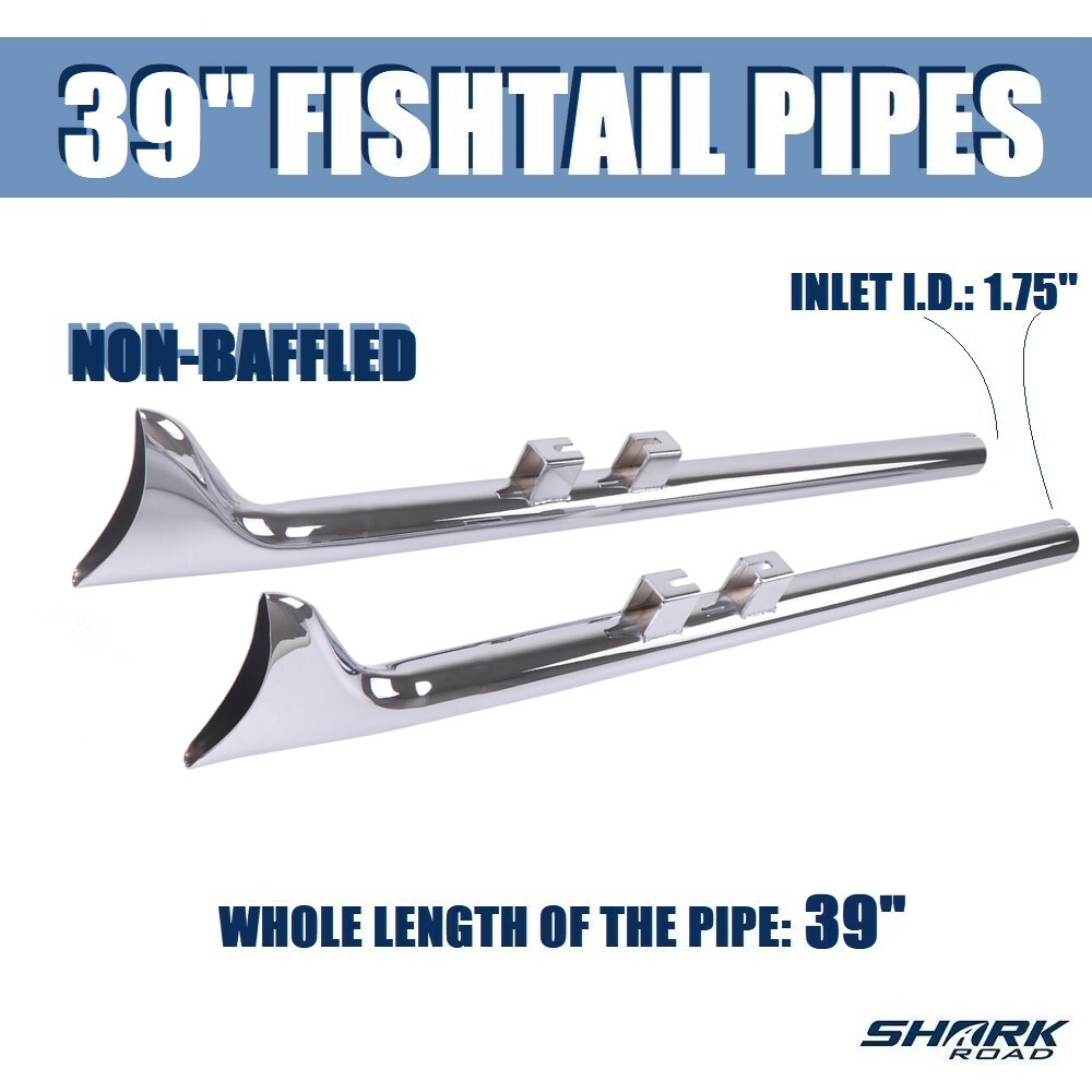 39”Fishtail Exhaust Pipe Slip Ons for Harley Touring Road King 1995-2016 Chrome