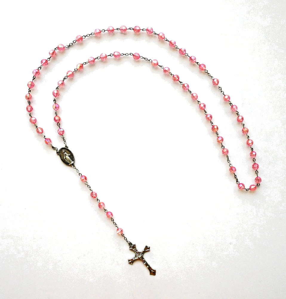 Miraculous Pink Faceted Beads Rosary