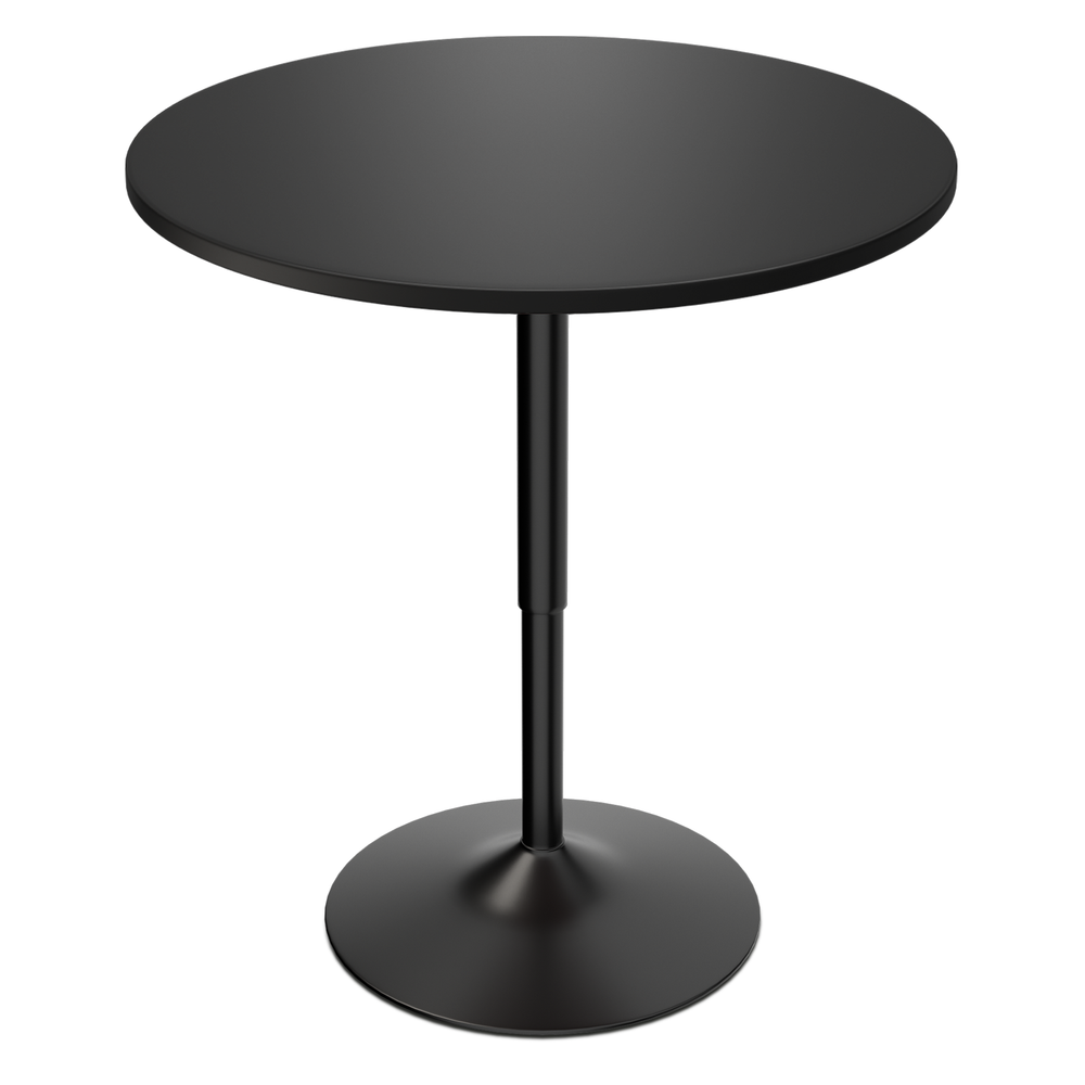 Black Wooden Round Pub Bar Table Adjustable Height Tabletop Chrome Base Kitchen