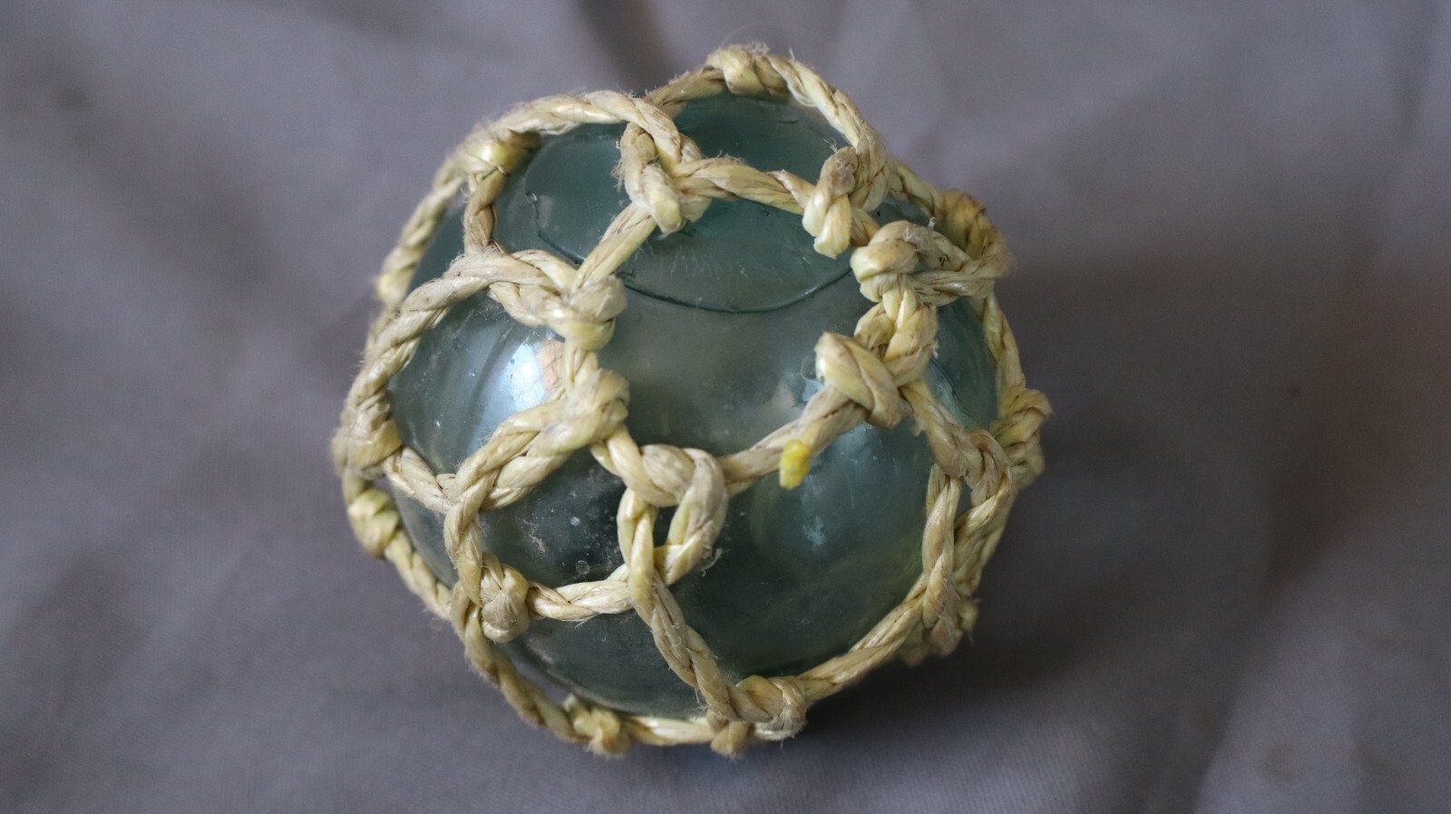 Vintage Blue Glass Fishing Float 3 " buoy Japan ? With net Marked 5 on top g