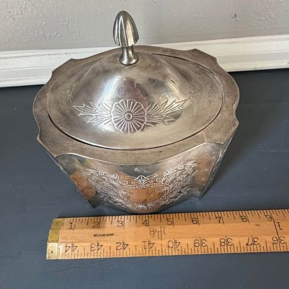 Vintage Silver-plate Lidded Lined Trinket Box