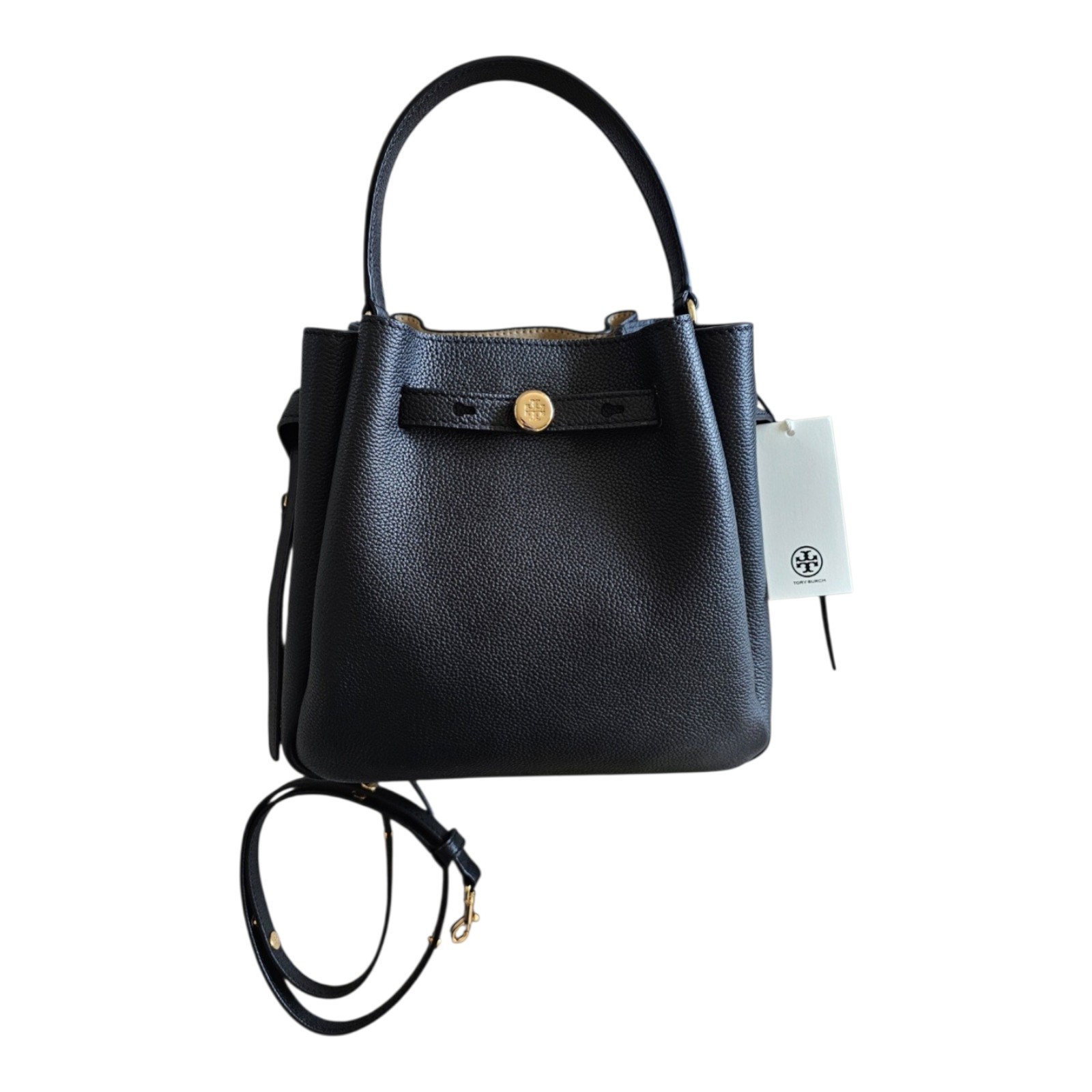 Tory Burch Women's Romy Pebbled Small Bucket Bag One Size Black NWT