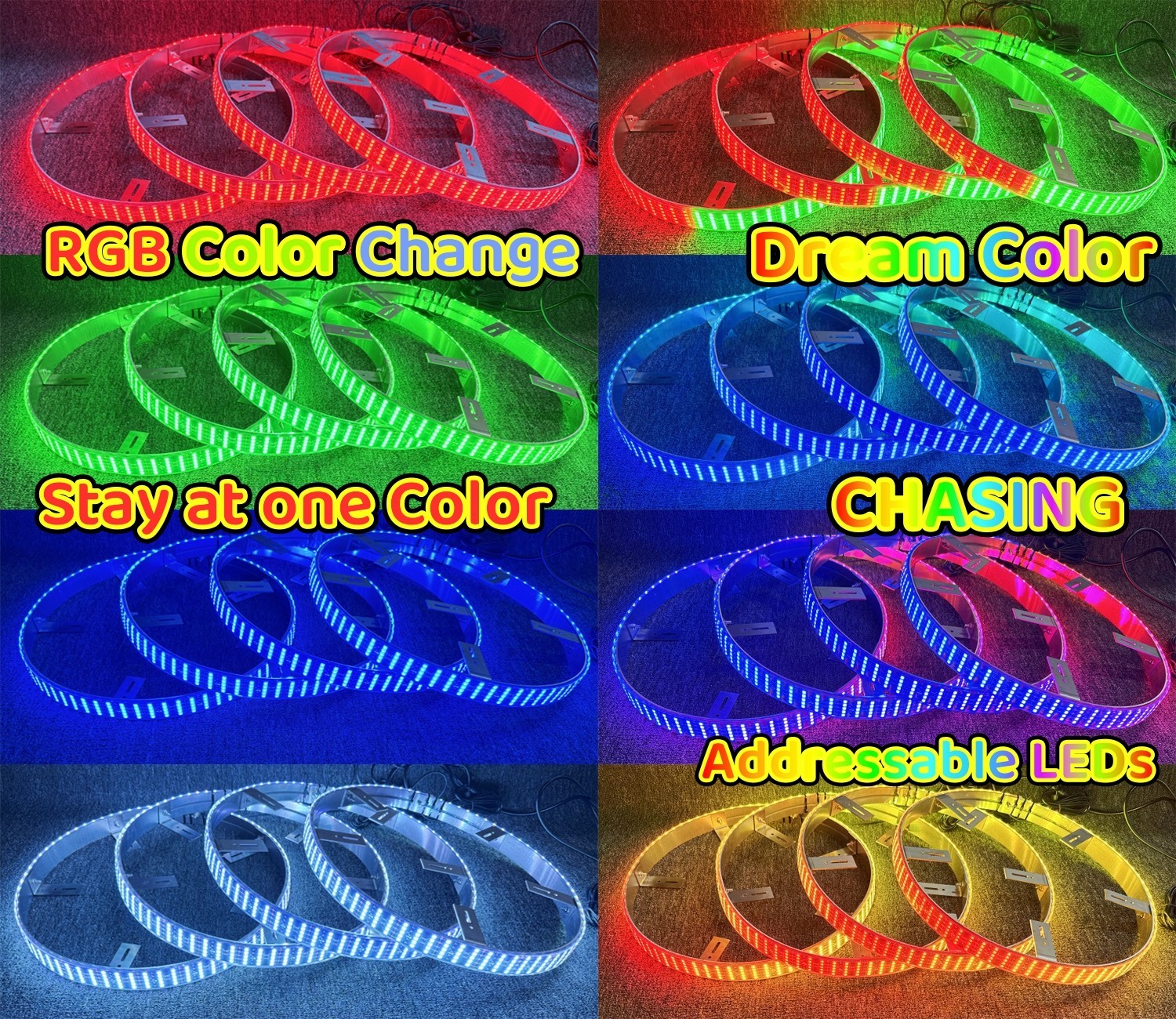 17.5" 5ROWs Brightest RGB CHASING Flow for Car Truck LED Wheel Rim Ring Lights