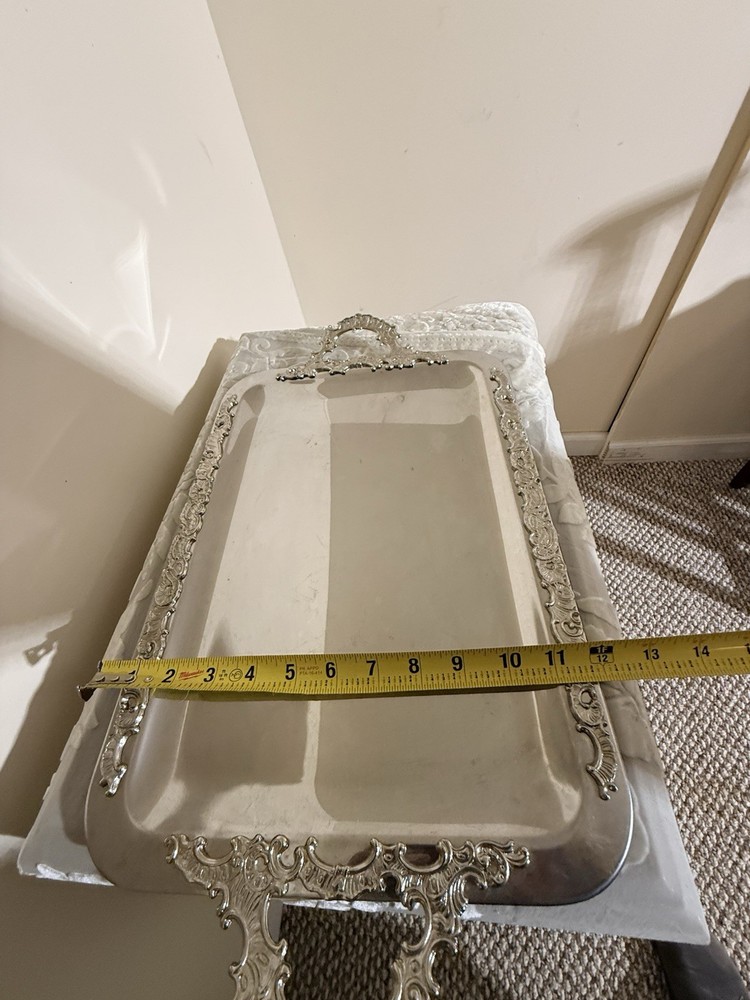 Victorian Silverplate Ornate Rectangular Serving Tray with Handles