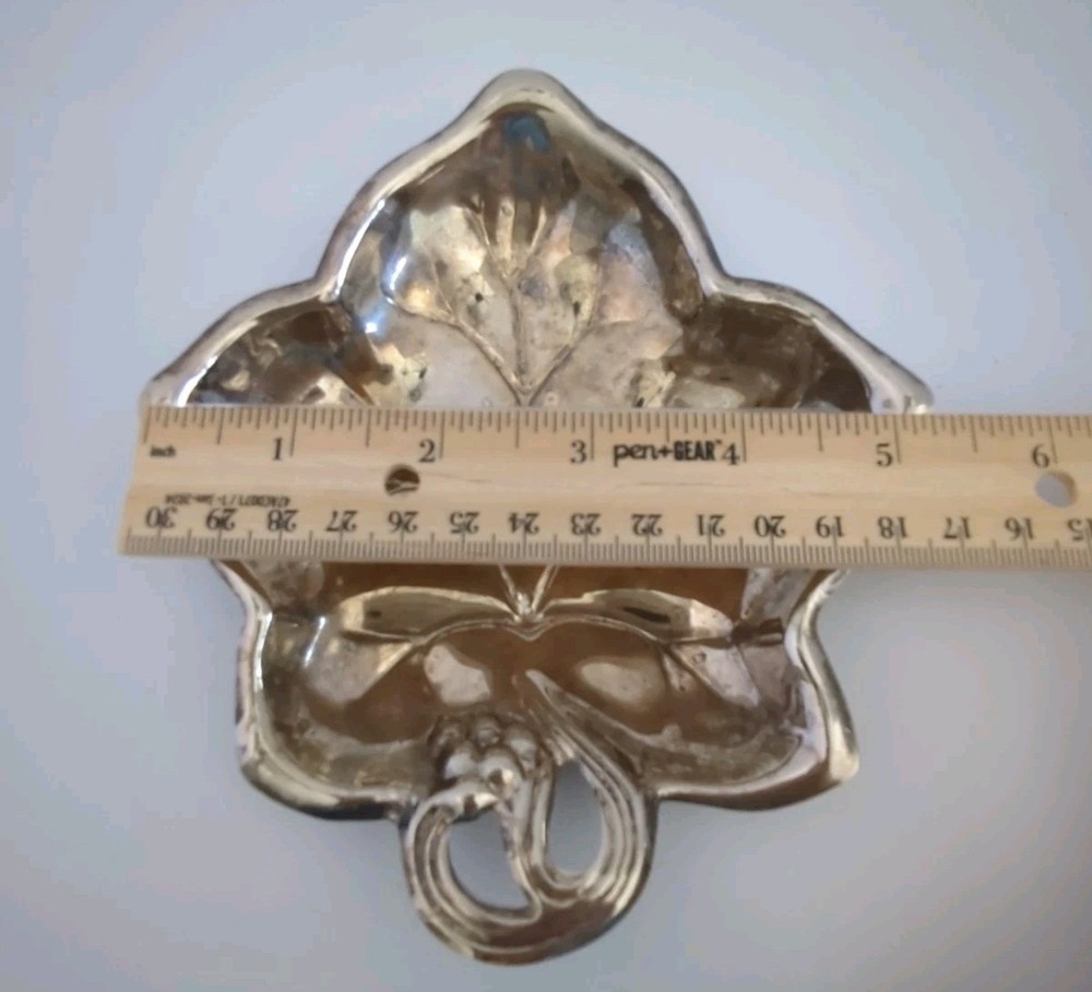 Vintage Silver Tone Leaf Dish Hong Kong 6" Trinket Tray