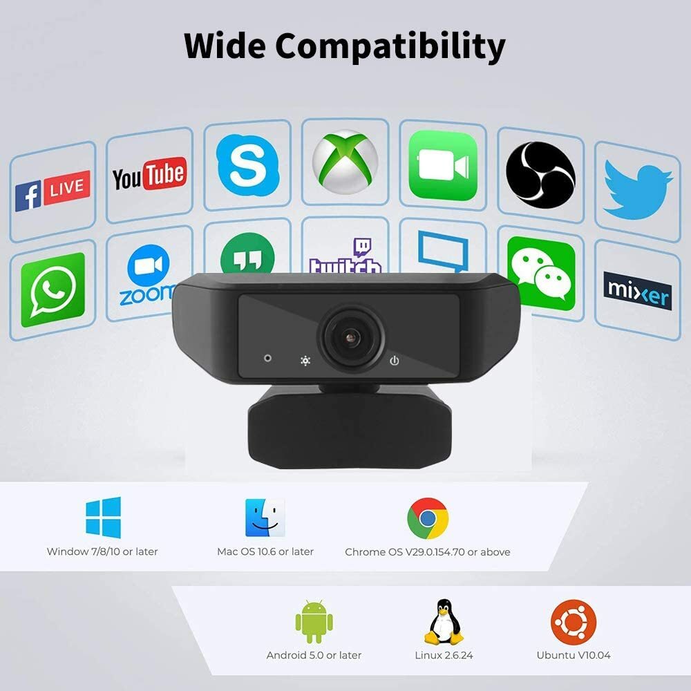 1080P HD USB Webcam for PC Desktop Laptop Web Camera w Microphone & Tripod