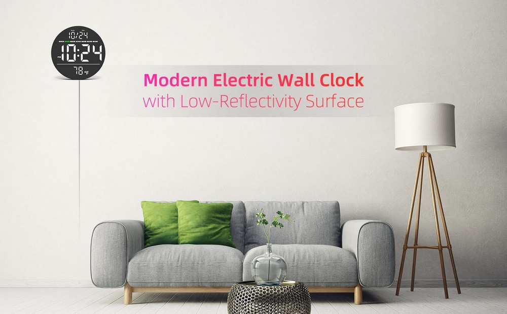 Digital LED Wall Clock Large Display Date & Temperature Auto-Brightness, White