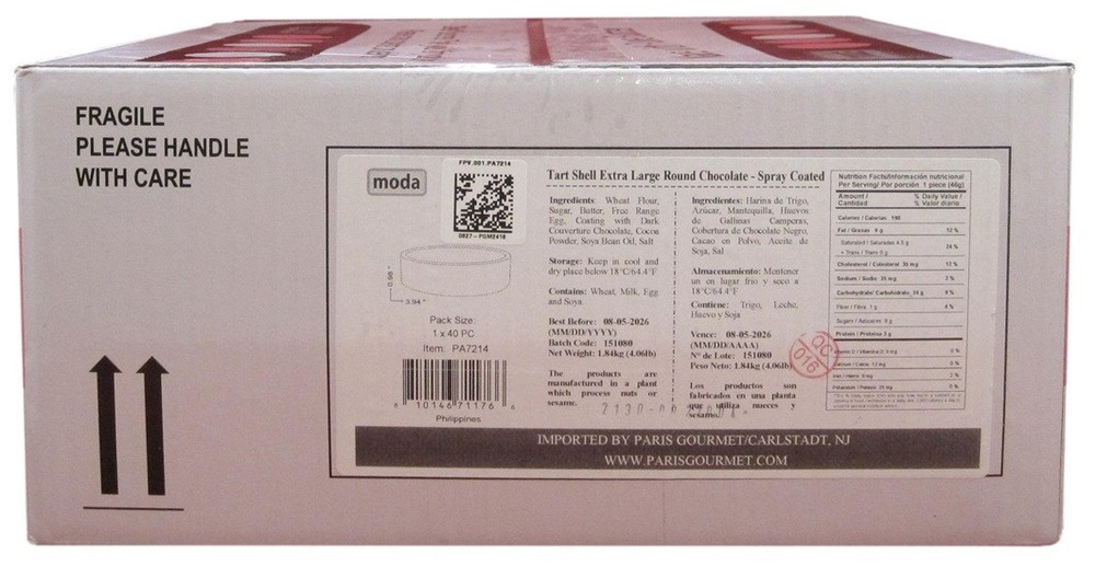 Moda Extra Large Chocolate Tart Shells, 4" - 40 Pieces