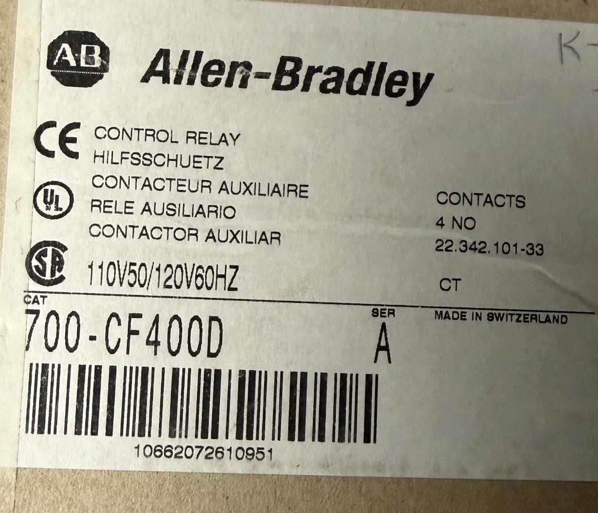Allen-Bradley 700-CF400D Industrial Control Relay Series A 110/120 VAC 50/60Hz