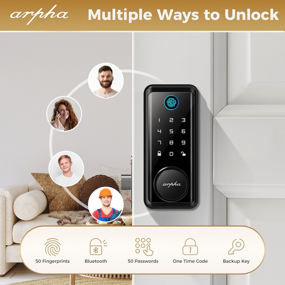 ARPHA Security Keyless Smart Door Lock 100Code Fingerprint Keyless Bluetooth APP