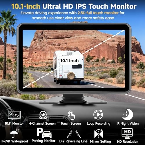 4 Wired Backup Camera System: 10.1" 1080P Touch DVR Recording Quad Split