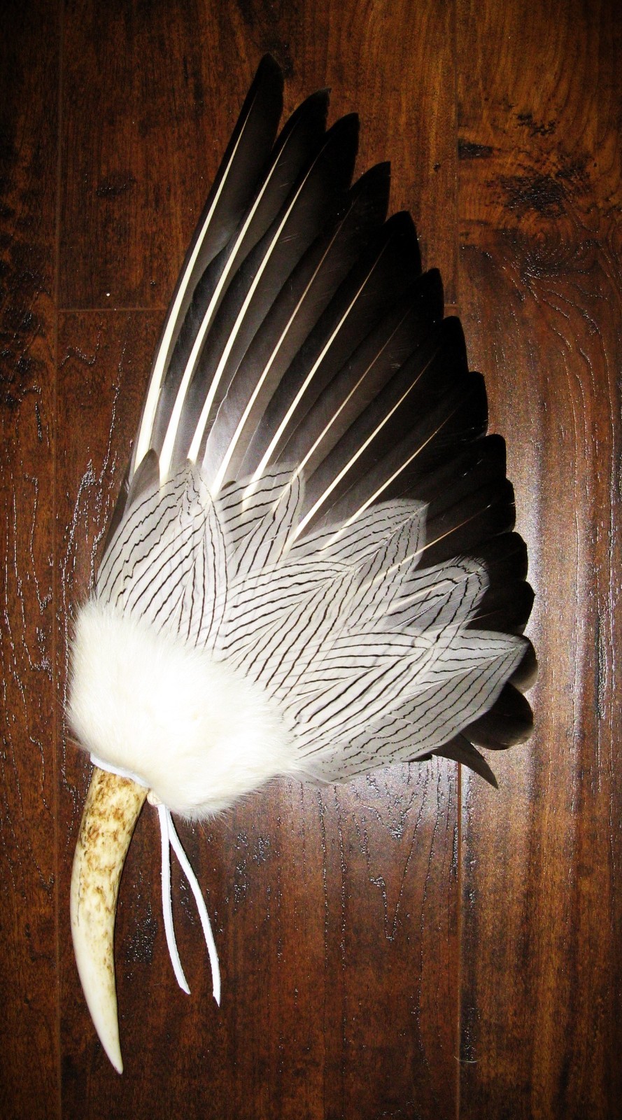 SNOW GOOSE - SILVER PHEASANT NATIVE AMERICAN SMUDGE FEATHER FAN ANTLER
