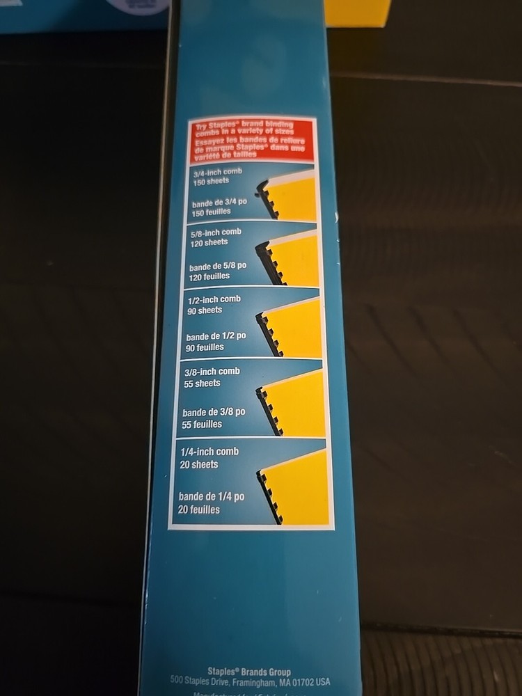 4 - Staples Comb Plastic Binding Spine, 1/2" Diameter, 90 Sheets, 25/Pack