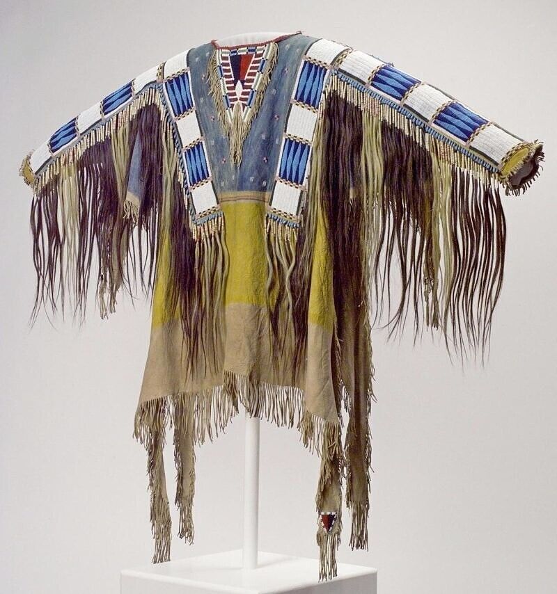 Old American Buckskin Beaded Fringes Powwow Regalia Red Cloud's War Shirt N1