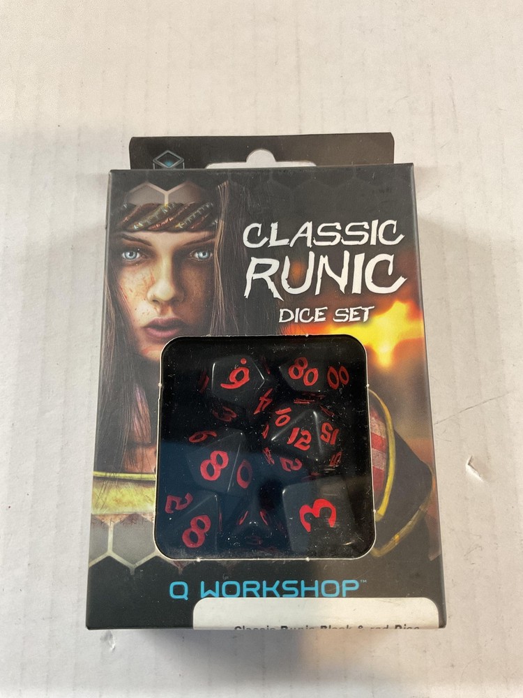 Q Workshop Classic Runic Dice Set Black Red 7pc Polyhedral RPG Tabletop