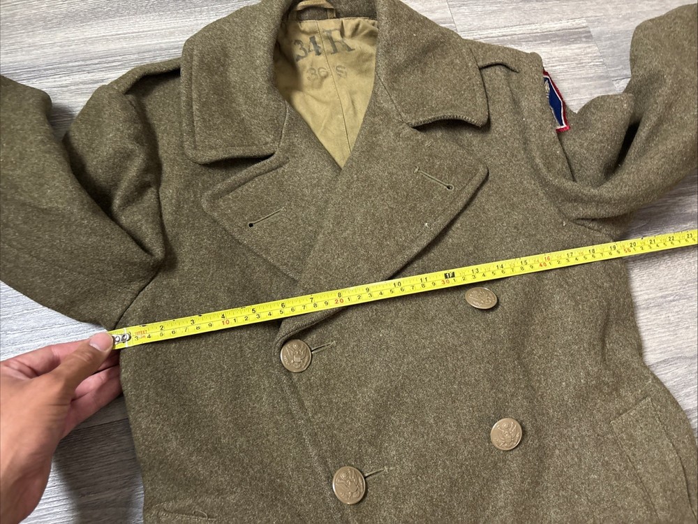 ORIGINAL WWII US ARMY WINTER M1938 GREATCOAT OVERCOAT- 34R + Gloves Handkerchief