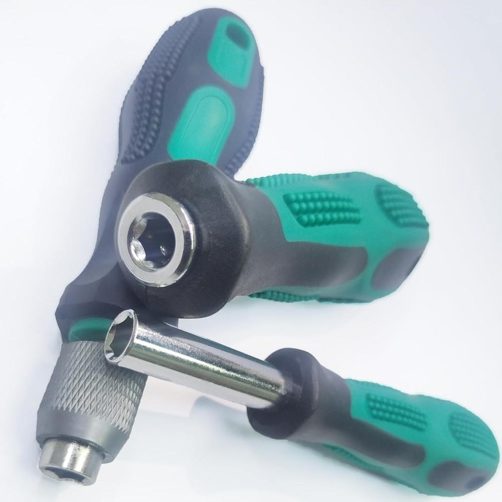 3-Piece 1/4 Hex Screwdriver Bit Holder Handle Set with Quick Change, Green