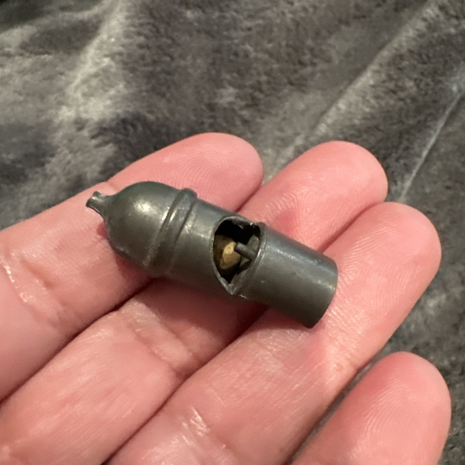 Revolutionary War 18 Century Rifleman’s Pewter Whistle With Wooden Pea Inside