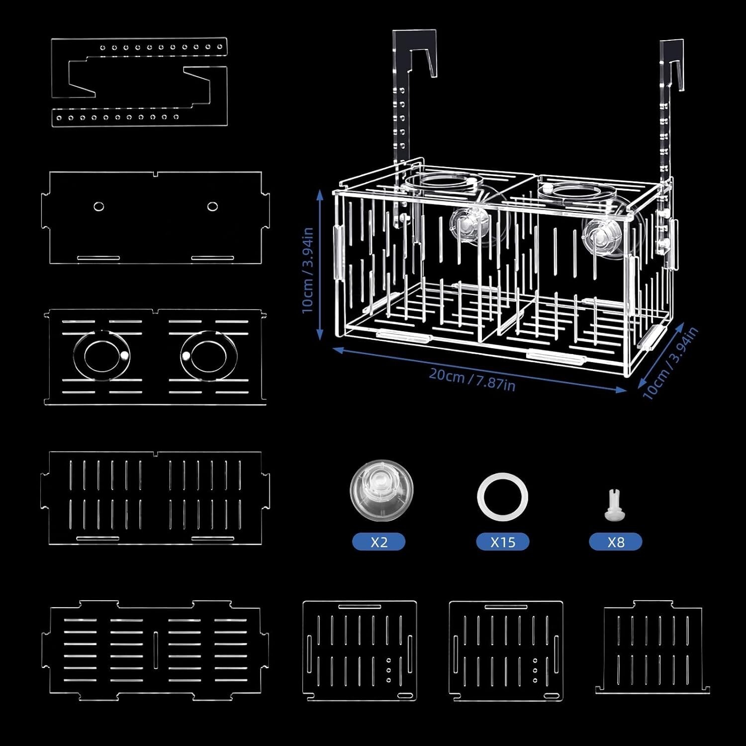 Breeder Box for Fish Tank,Fish Breeder Box for Aquarium, Guppy (2 Cells)