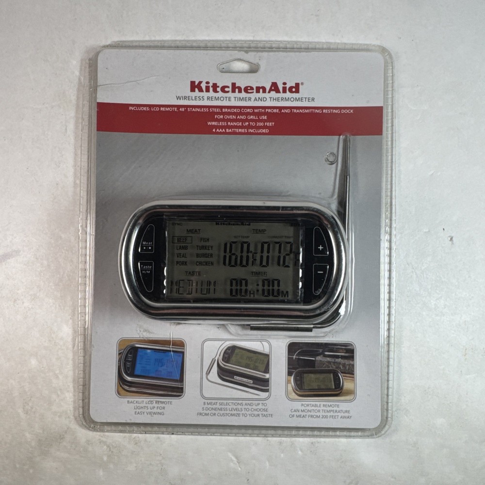 KitchenAid Wireless Remote Timer&Thermometer,Probe 200 Foot Range, New! Sealed