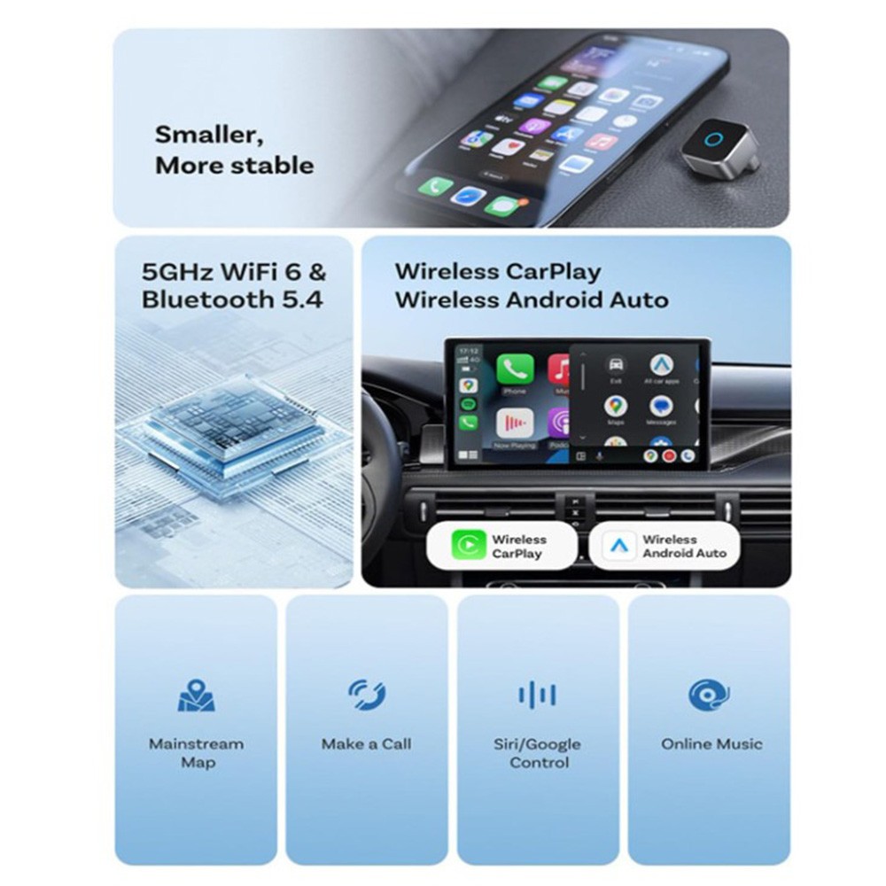 For Ottocast Mini Cube 3.0 Wireless Carplay & Android Auto Adapter Plug & Play