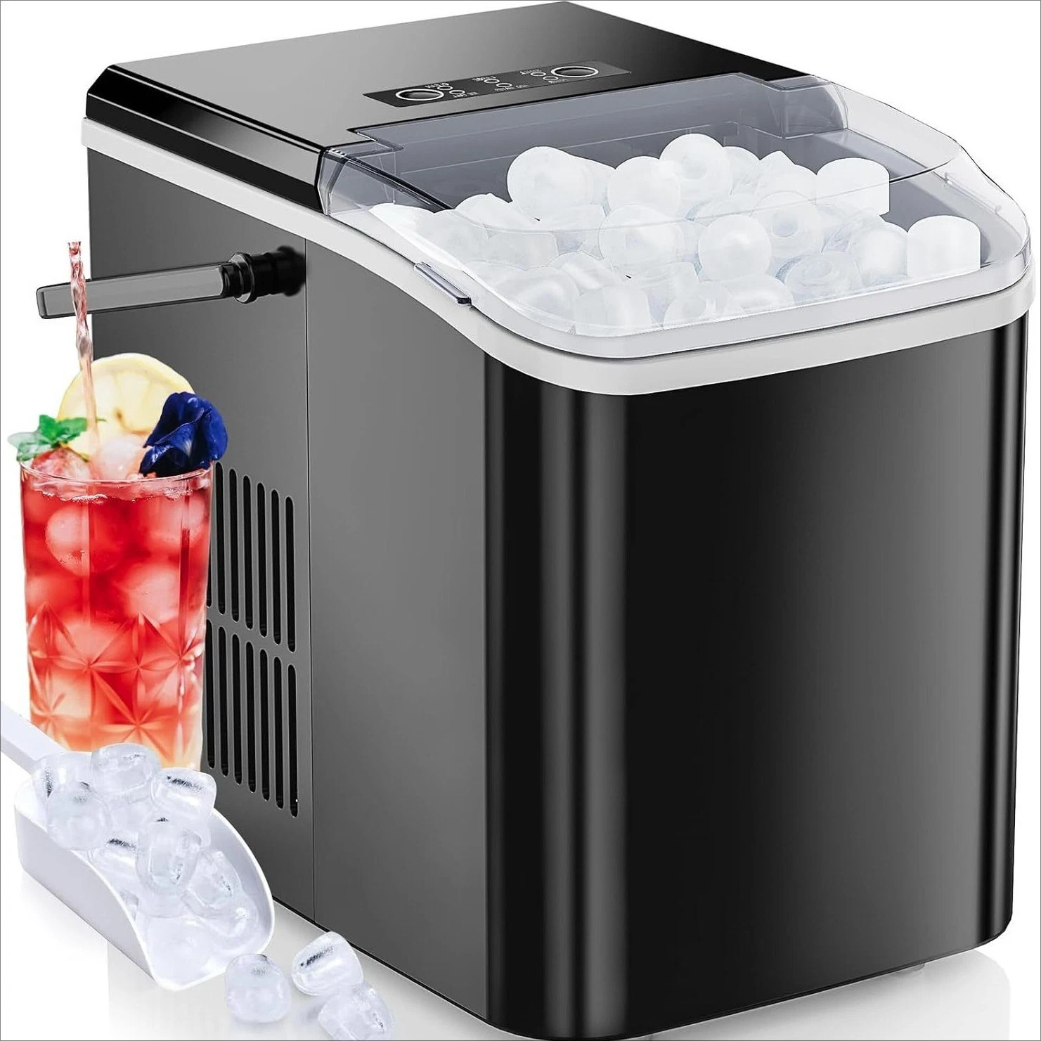 Countertop Ice Maker with Handle - Makes 26.5 lbs of Ice in 24 Hours