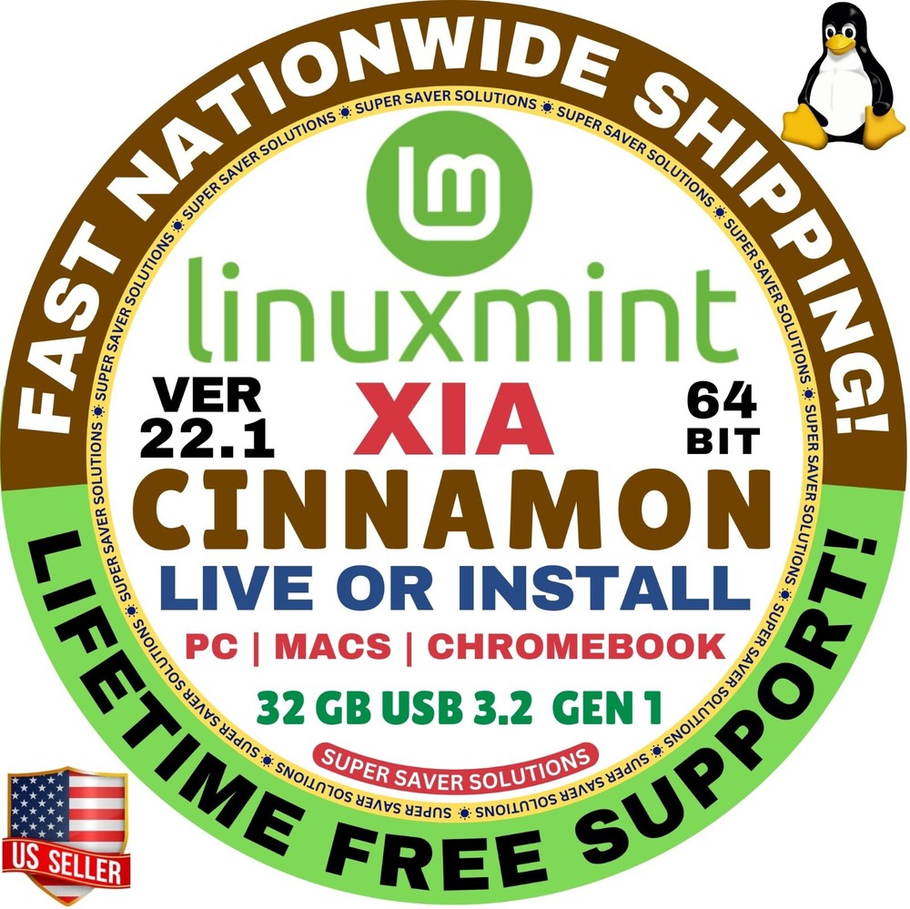 Linux OS MINT 22.1 XIA Cinnamon 64-Bit Live Boot USB, Full Install for MAC, PC