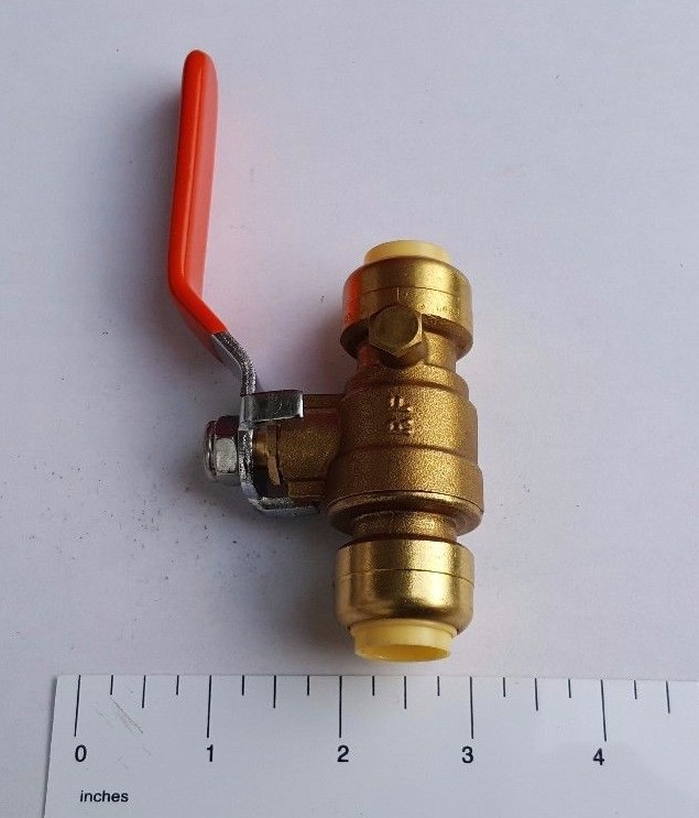 1 PIECE 1/2" PUSH FIT BALL VALVE WITH DRAIN FULL PORT NEW!