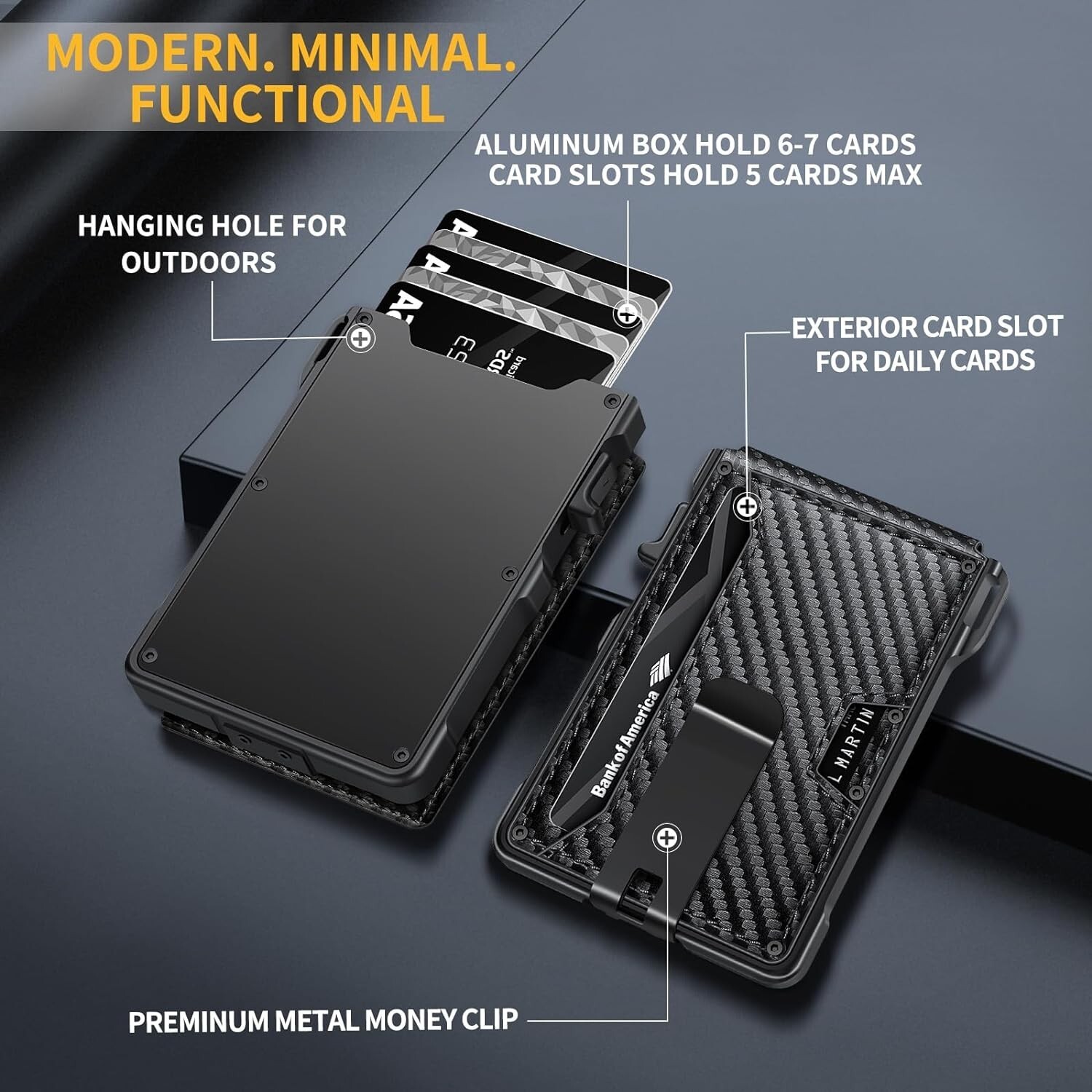 Men's Slim PopUp Bifold Carbon Fiber Wallet, RFID Blocking, Money Clip, Men Gift