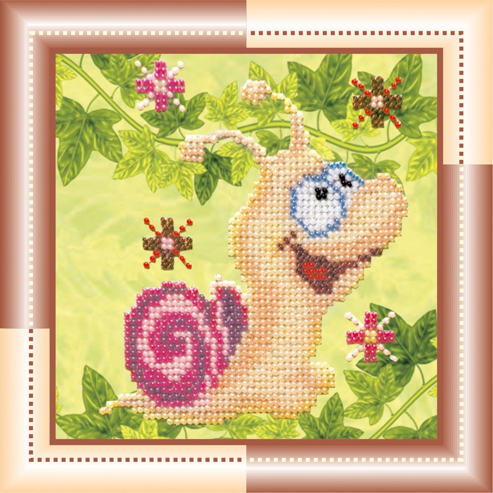 DIY Bead Embroidery Kit "Snail" Beaded Stitching Needlepoint Beadwork