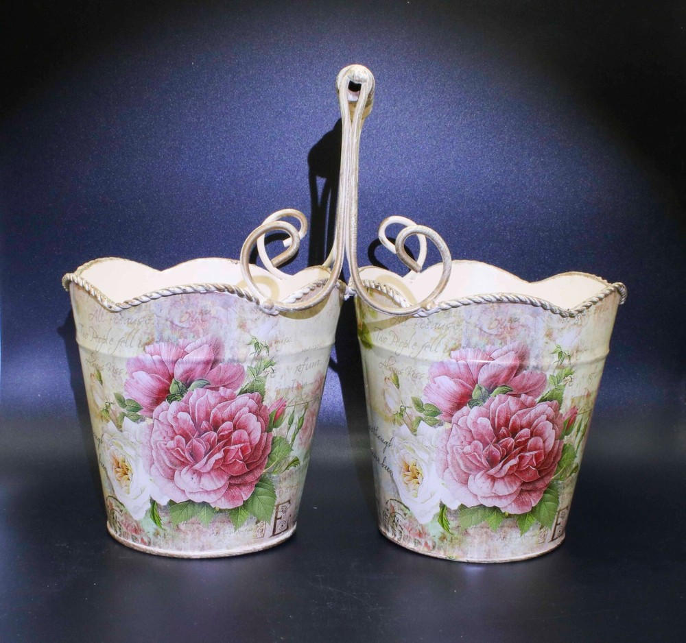 Unusual cabbage rose pattern double pail flower pot