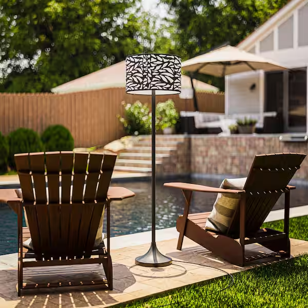 Weather Resistant Eclectic Style Outdoors Indoor Floor Lamp Leaf Patterned Shade
