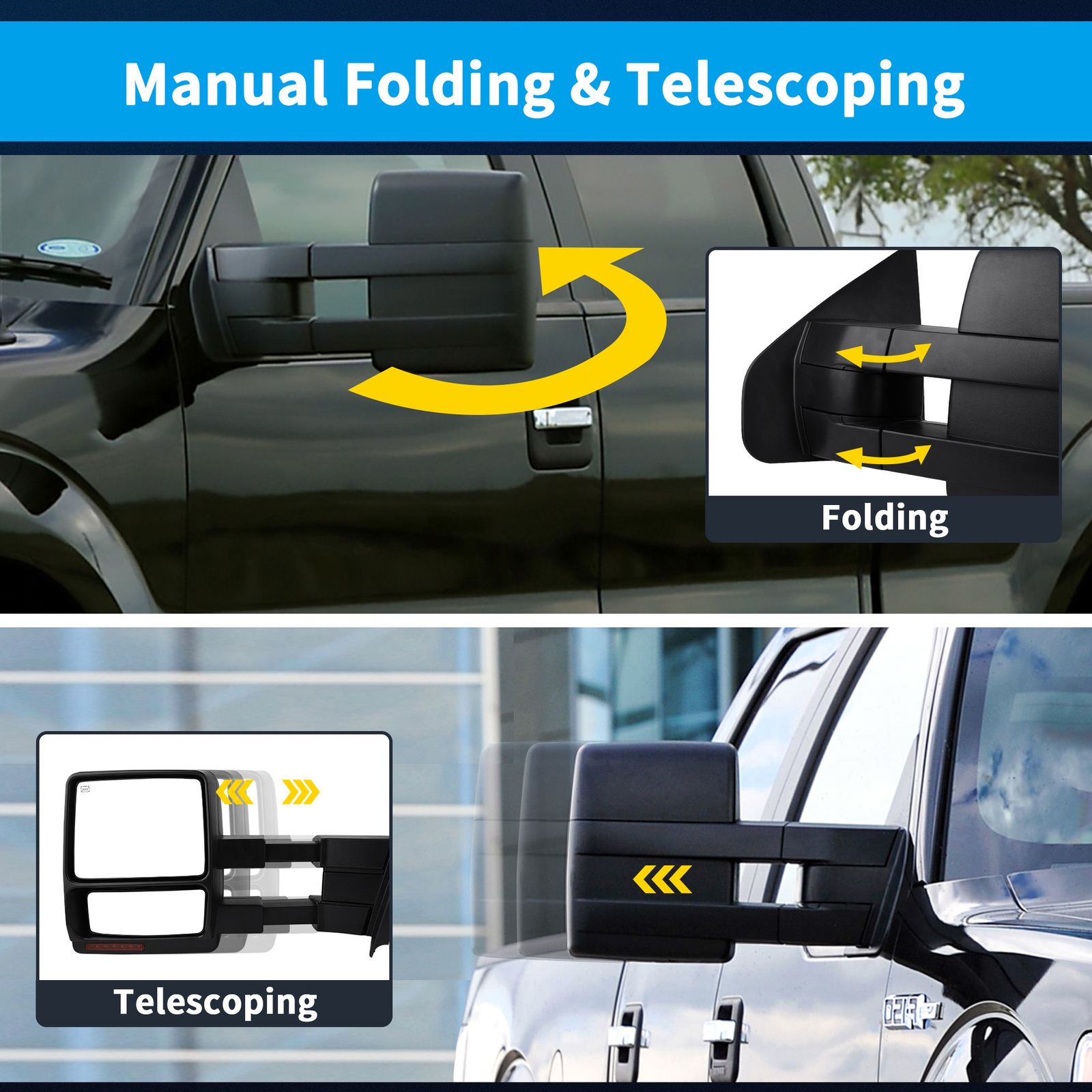 Pair Power Heated Tow Mirrors for 07-14 Ford F-150 F150 Puddle LED Turn Signals